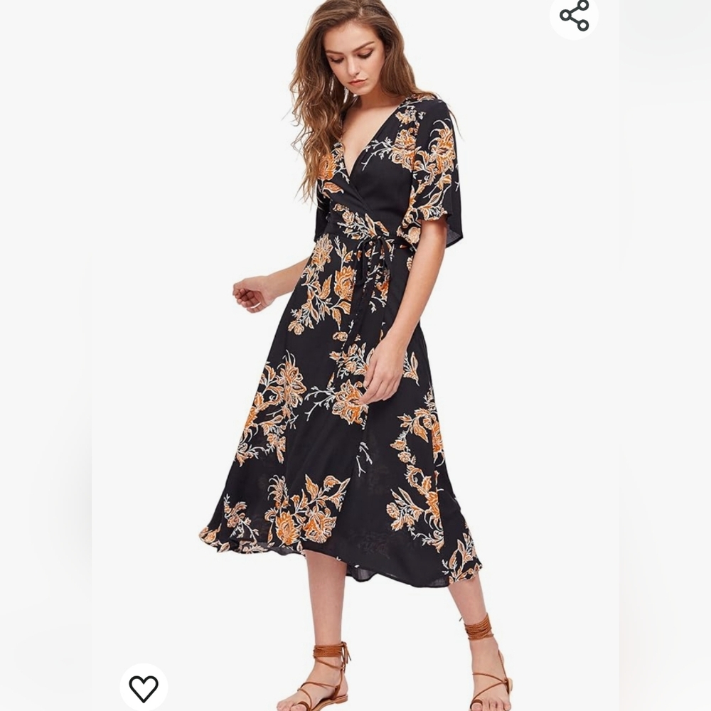 XL boho abstract floral wrap dress
